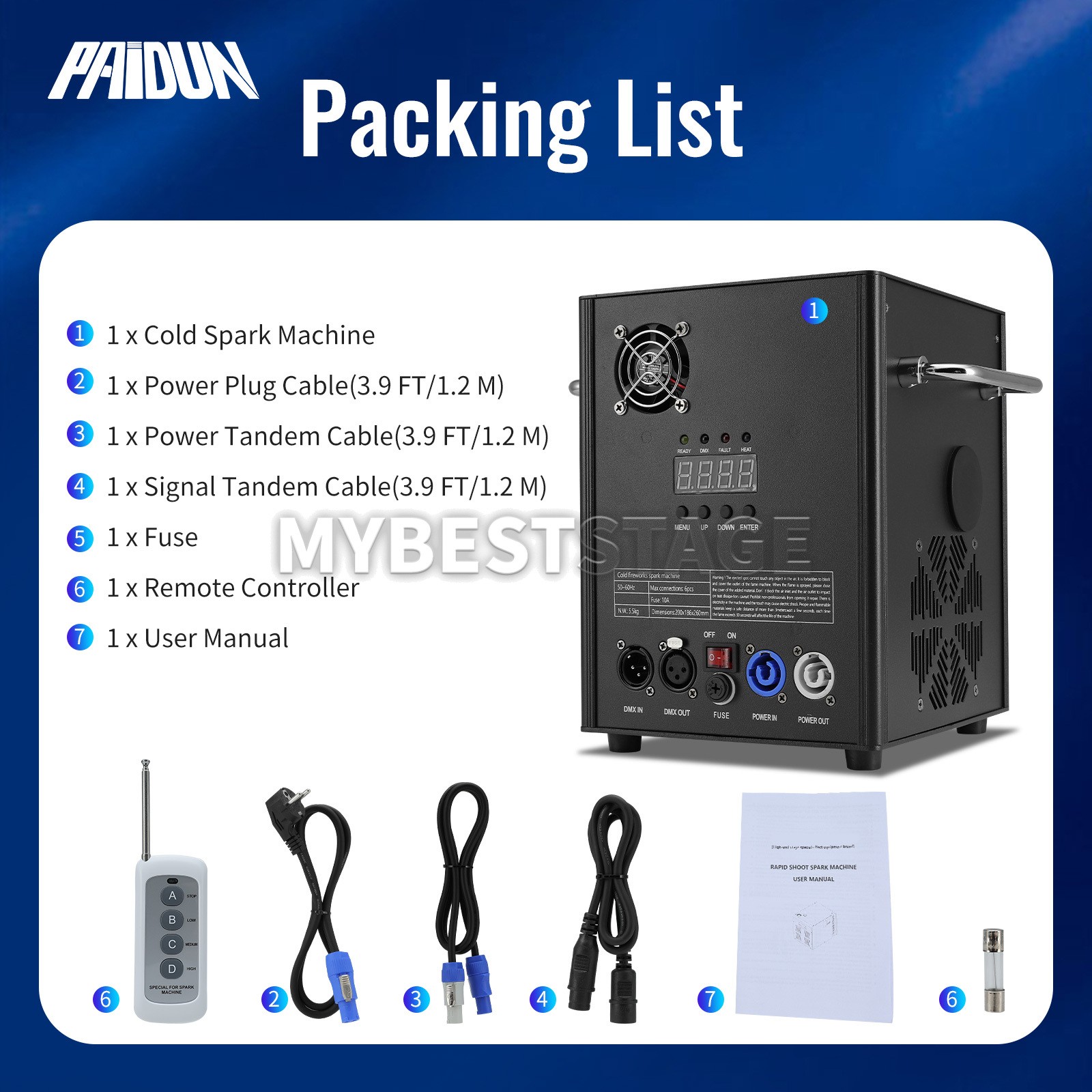 PAIDUN 2PCS Cold Spark Machine 850W Stage Effect Firework Flight Case Wedding DJ