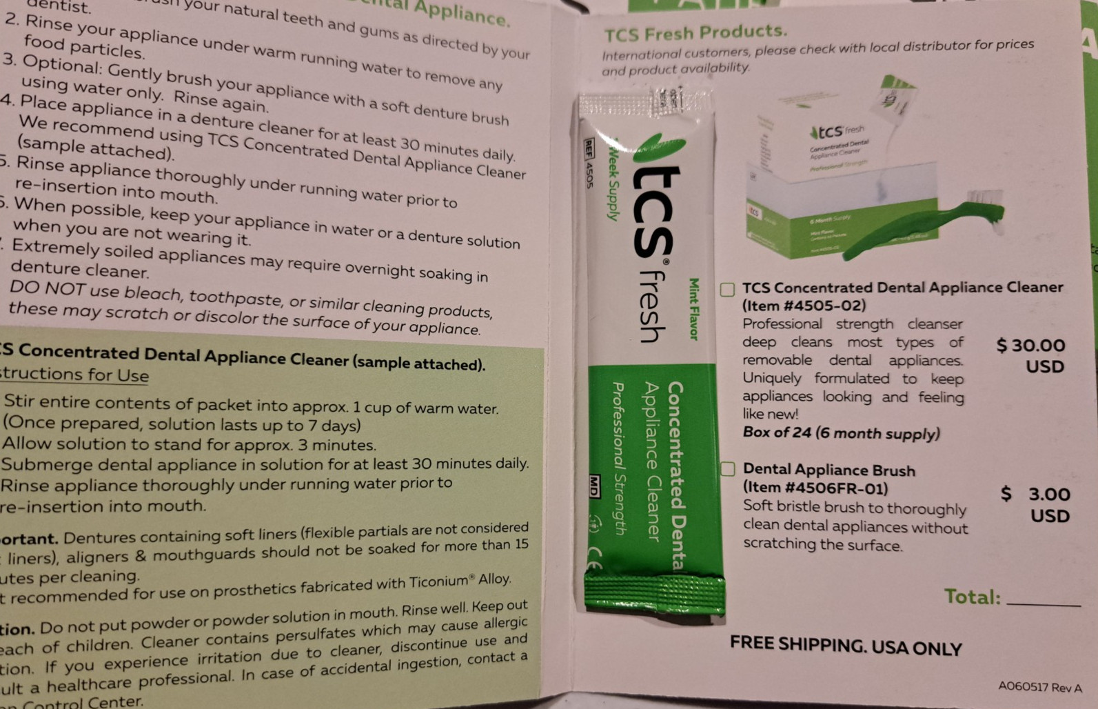 50 packets - TCS Fresh Concentrated Dental Appliance Cleaner 1 year supply