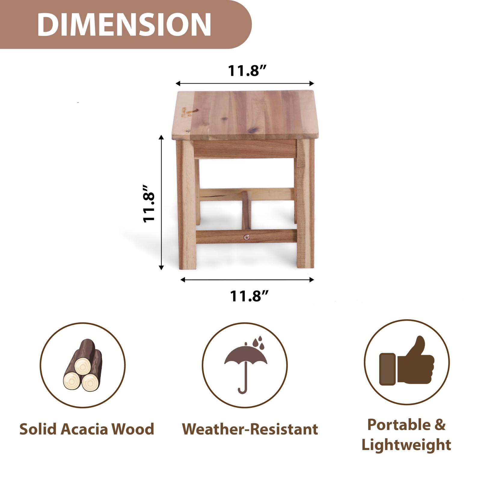 12 Inch Wooden Step Stool Small Nature Beach Chair Under Desk Indoor Acacia W...