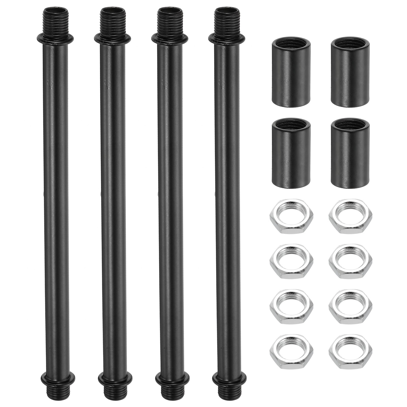 4Set 160mm/6.3" Straight Pipe Lamp Stems Rod Kit, M10 Fine Thread, Black