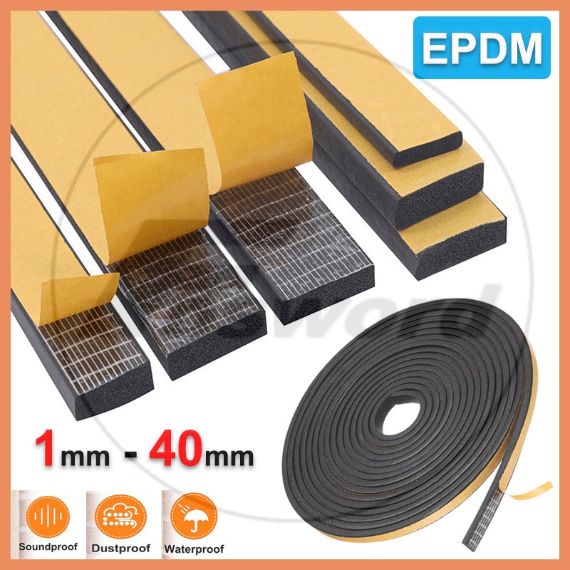 Self Adhesive Backed EPDM Foam Sponge Rubber Strip Roll Tape Sticky Seal 1 -40mm