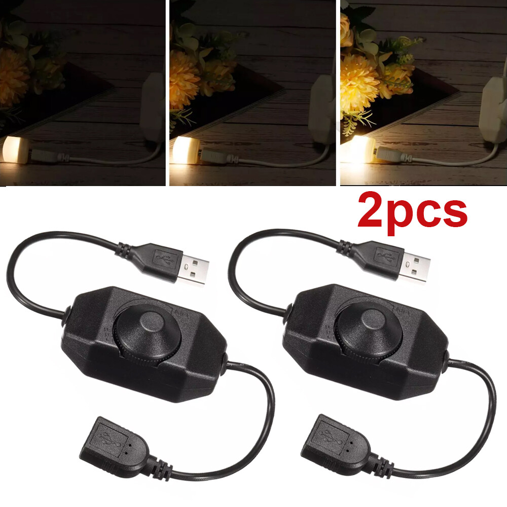 2pcs 5V USB PWM Rotary Inline Dimmer Switch for LED Strips Lights Black New