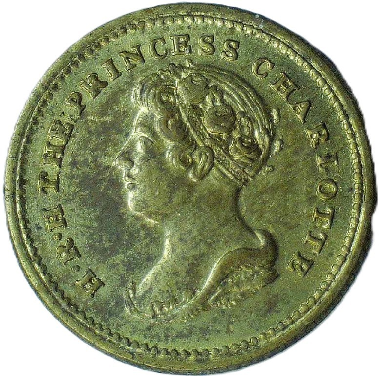 1810 H.R.H. THE PRINCESS CHARLOTTE MEDAL - ONE 1/10 DECEM - 20 mm BRASS -EC 7720