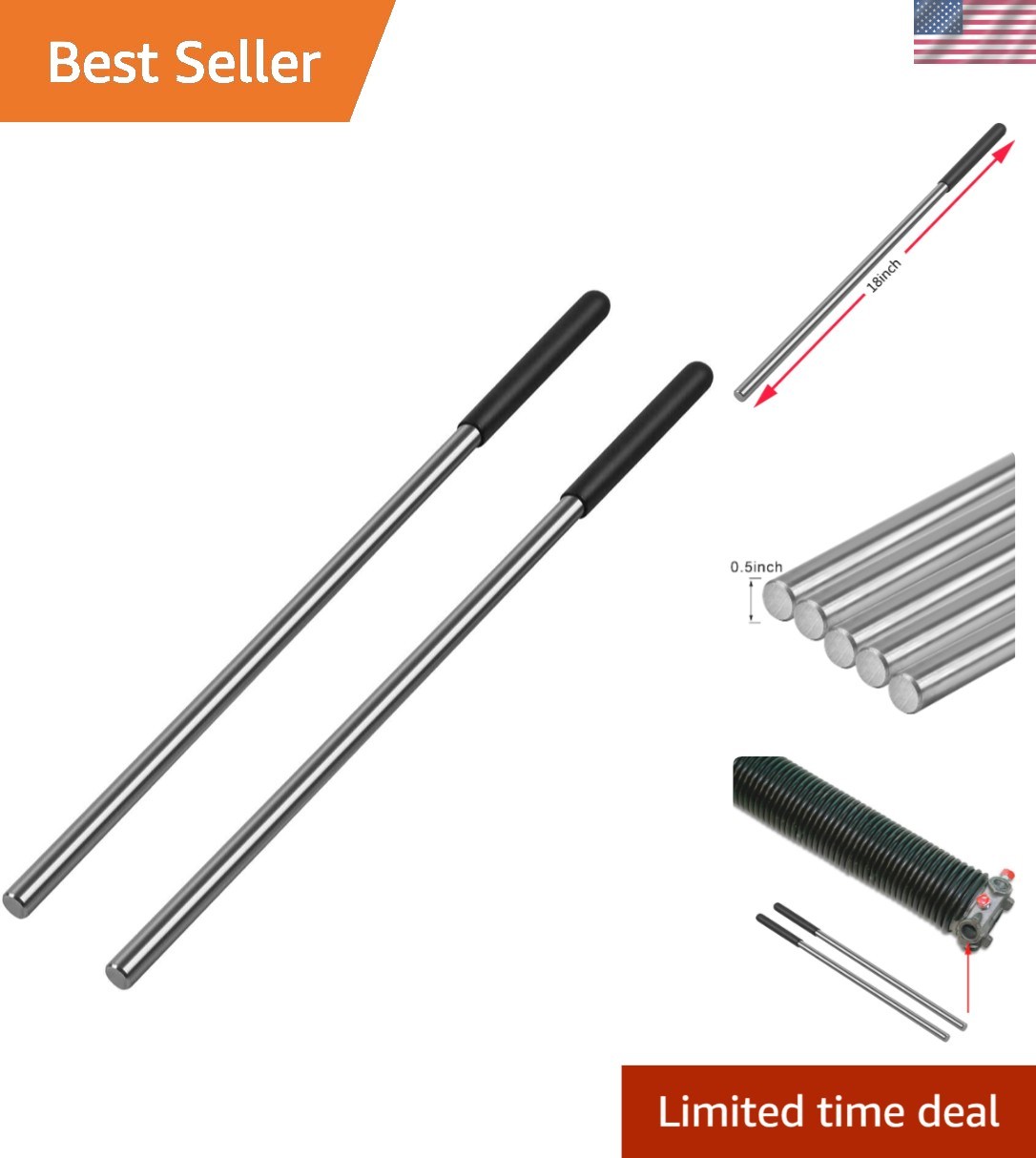 Heavy-Duty 18 Inch Steel Winding Rods for Garage Door Tension Spring Maintenance