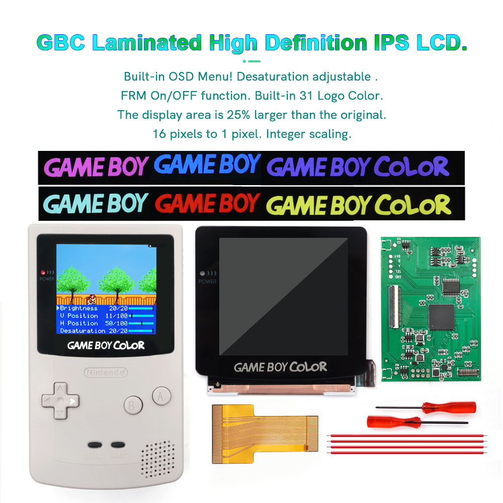 3.1'' Single Glass Laminated Q5 OSD Menu FRM IPS LCD Kit+Pre-cut Shells For GBC