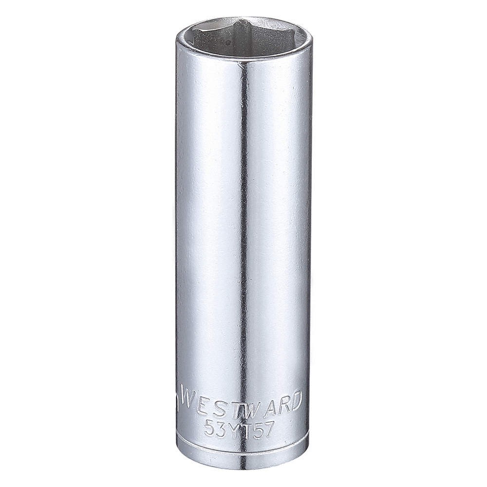 WESTWARD 53YT57 Socket, Steel, Chrome, 14 mm 53YT57