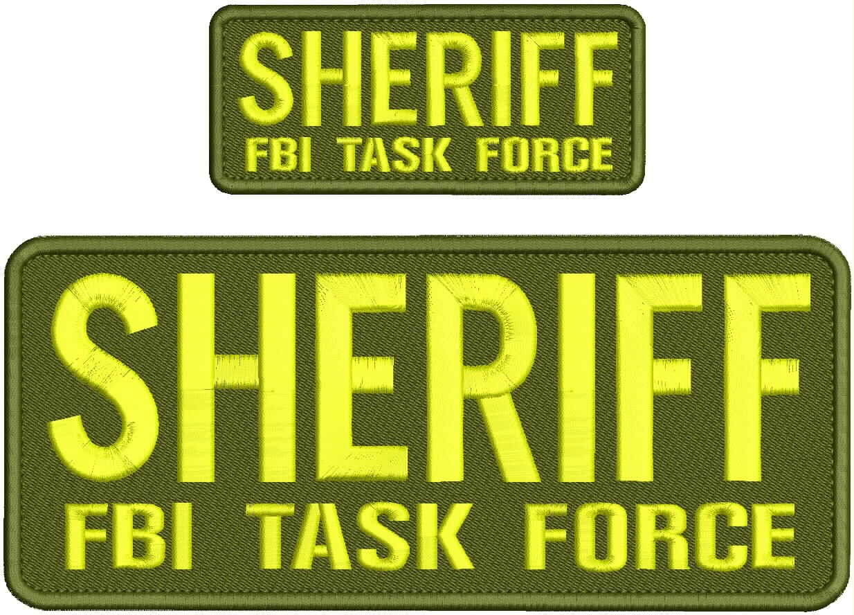 Collectible Embroidery Patch Sheriff Fbi TF 4X10 AND 2X5 Yellow on Od Green