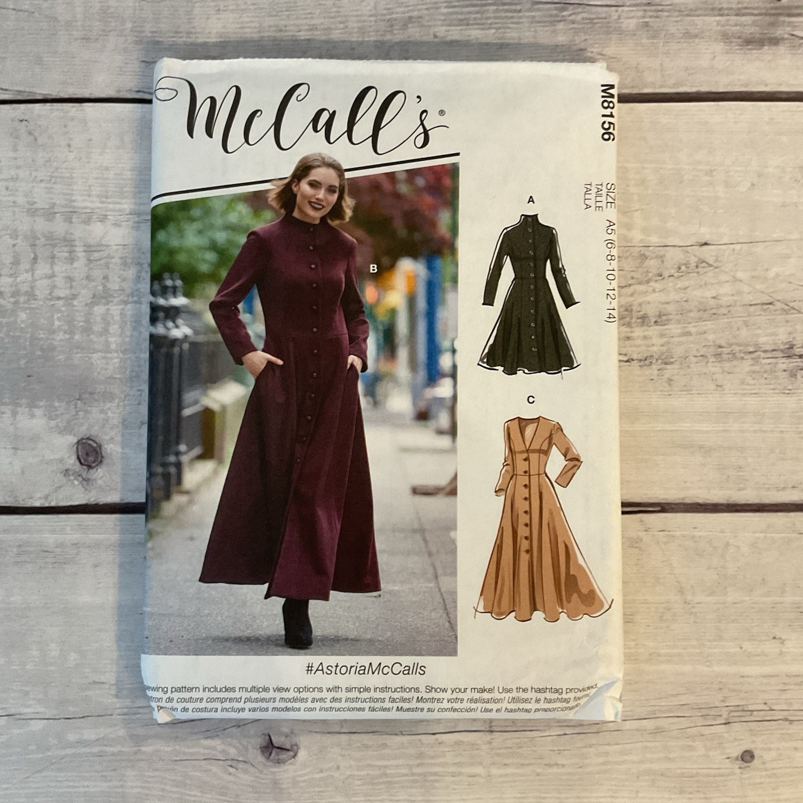 McCalls 8156 Sewing Pattern Coat Full Length Princess Seams Miss Size 6-14 UNCUT