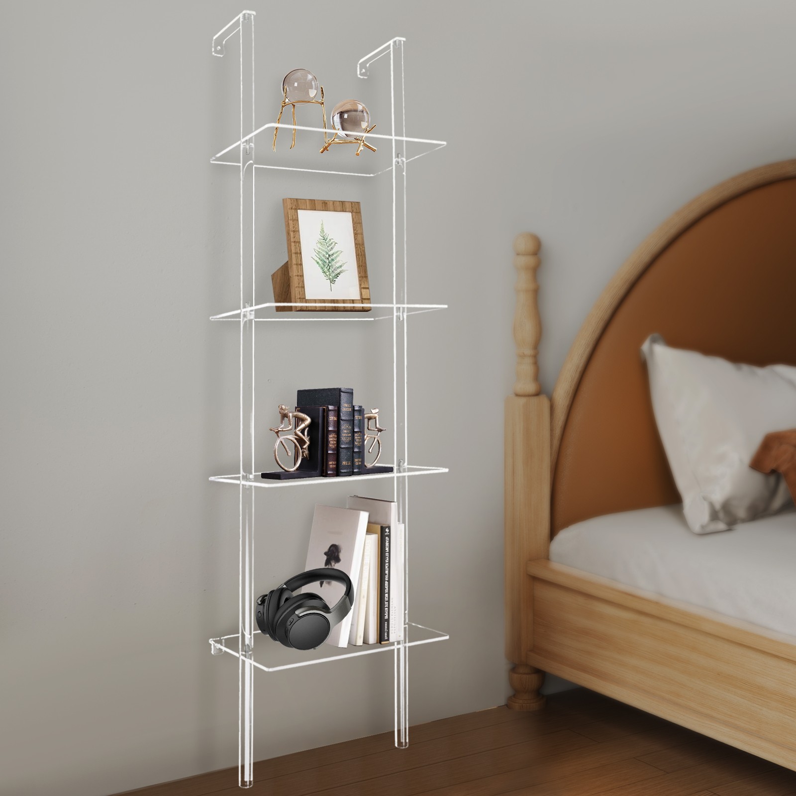 4-Tier Acrylic Ladder Bookshelf - Modern Clear Organizer for Small Spaces
