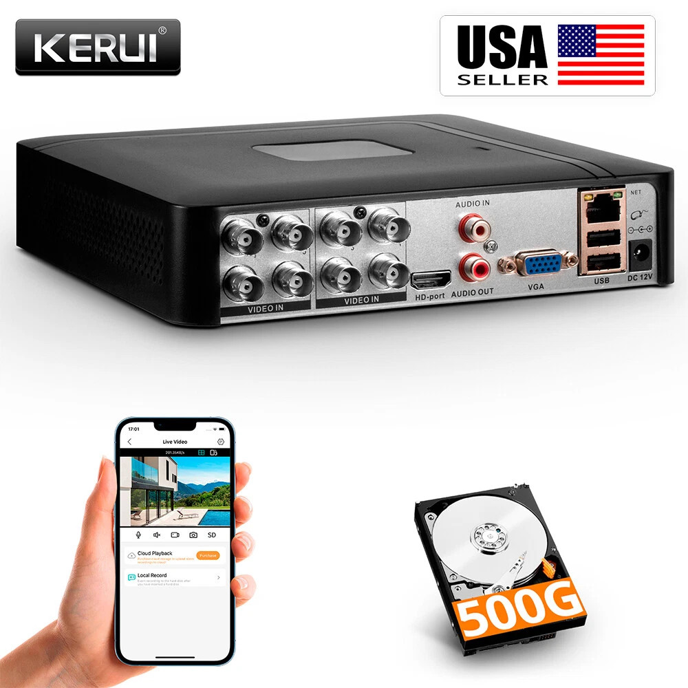 NEW 4/8 Channel H.265 1080P DVR with Hard Drive 500GB for Security Camera System