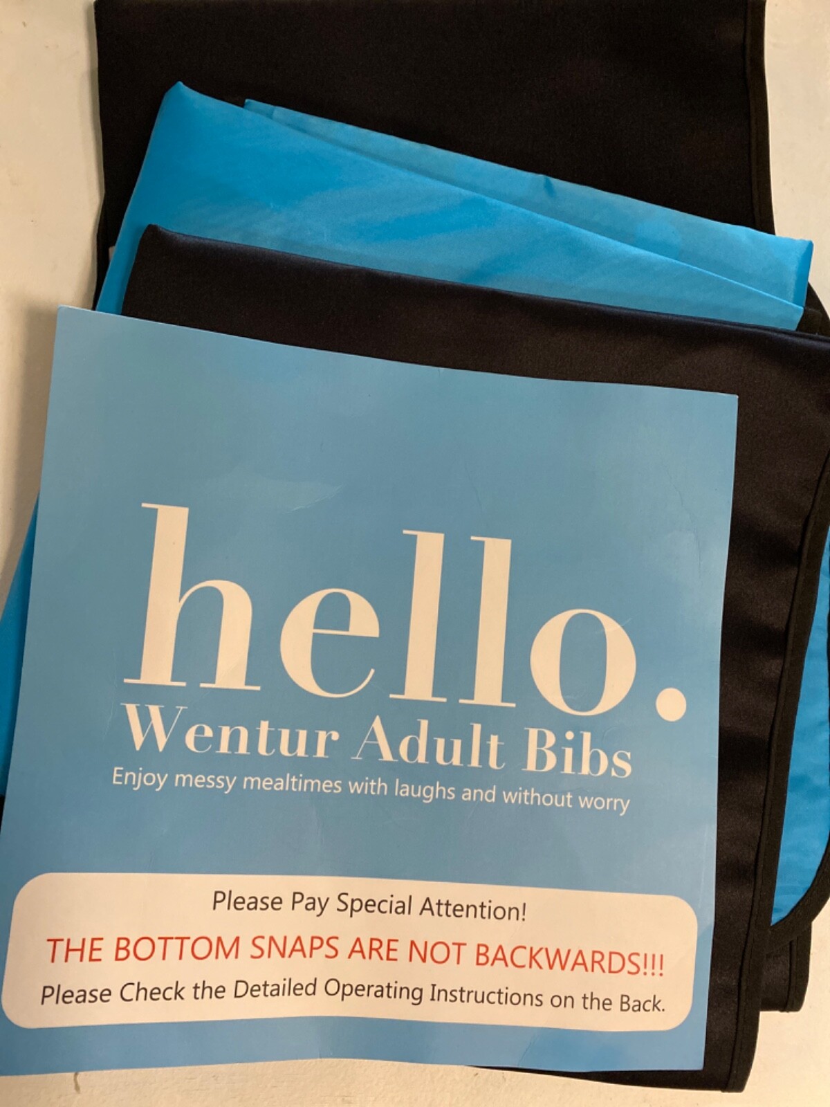 Hello Wentur Adult Bibs, Snap Closure. Lot of three reversible (3 bibs)
