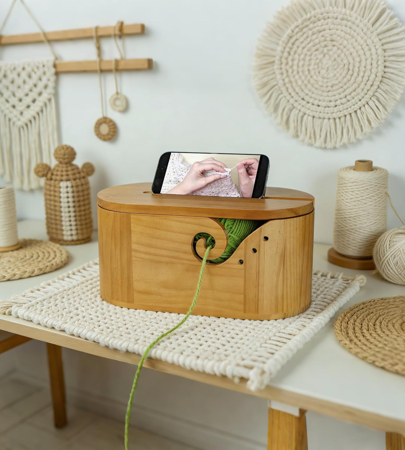 BIRDOCK 1pc Large Wood Yarn Bowl with Lid