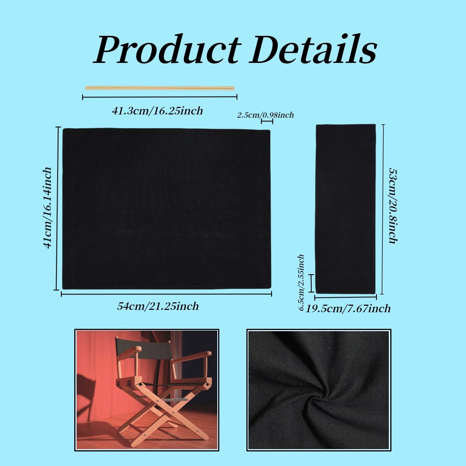 2 Set Director Chair Canvas with Wood Stick,21.2 L x 16.1 W/21.2X 7.8 Portabl...