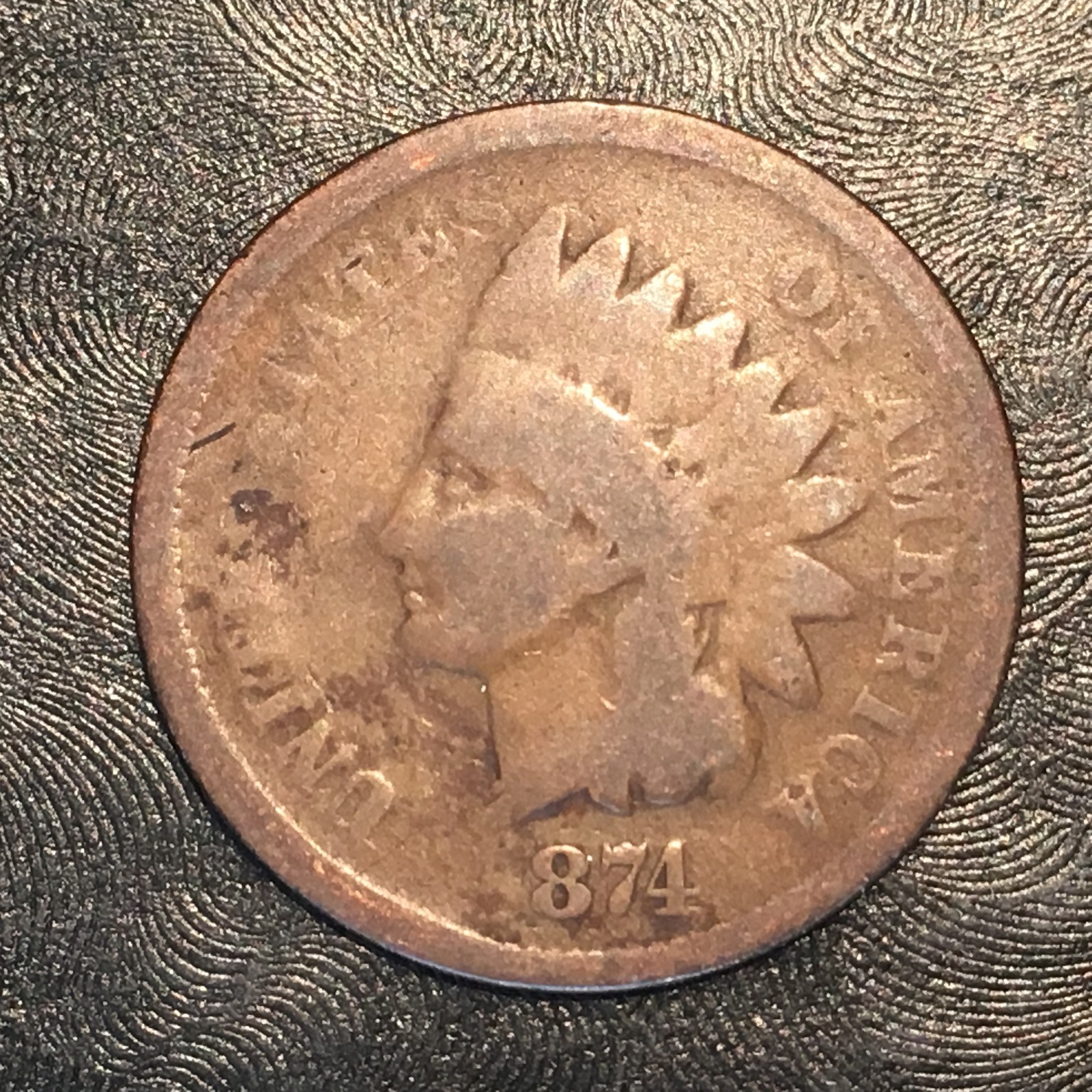 1874 Indian Cent - High Quality Scans #F764