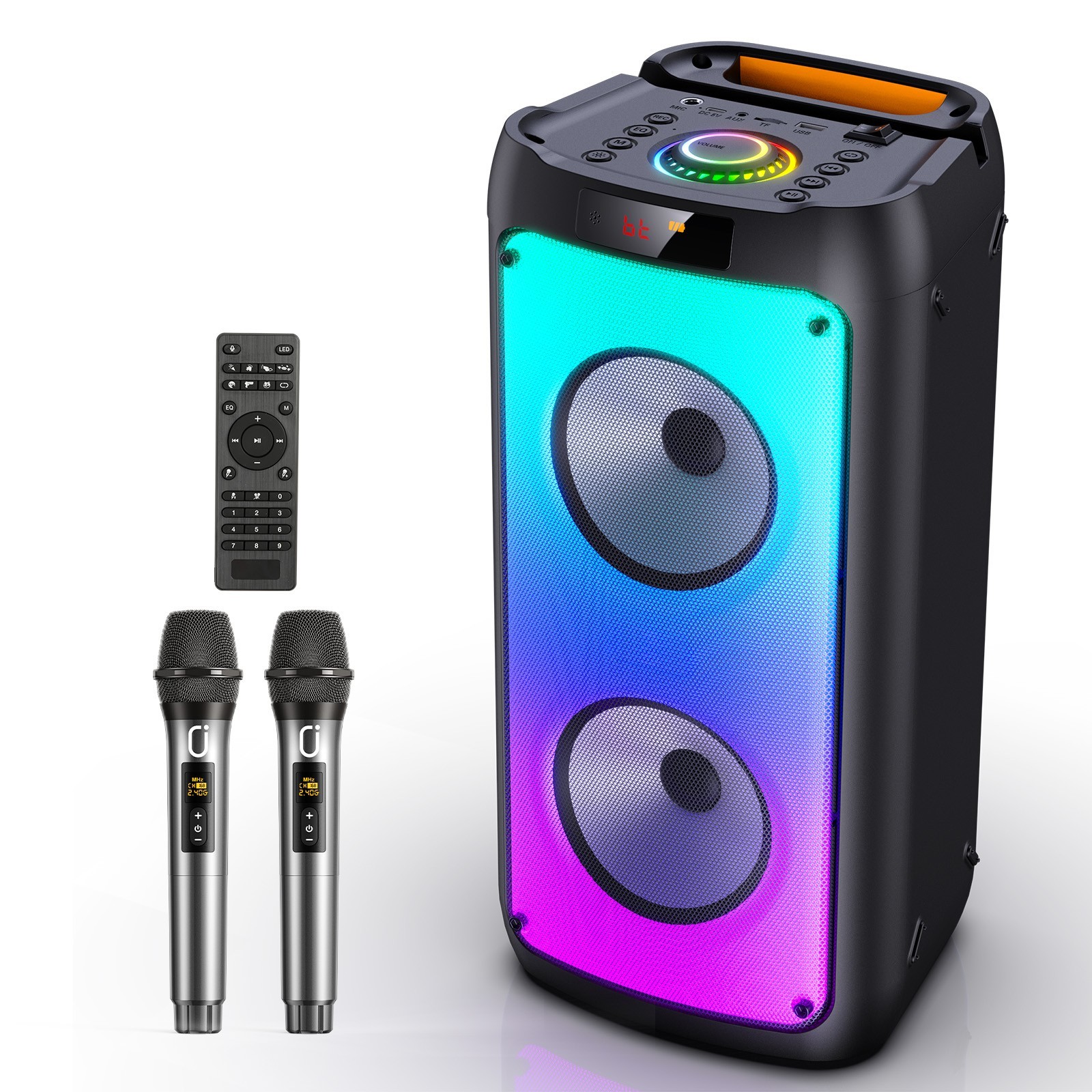 Bluetooth Speaker With 2 Microphones Portable Karaoke Machine For Party Dual Sub