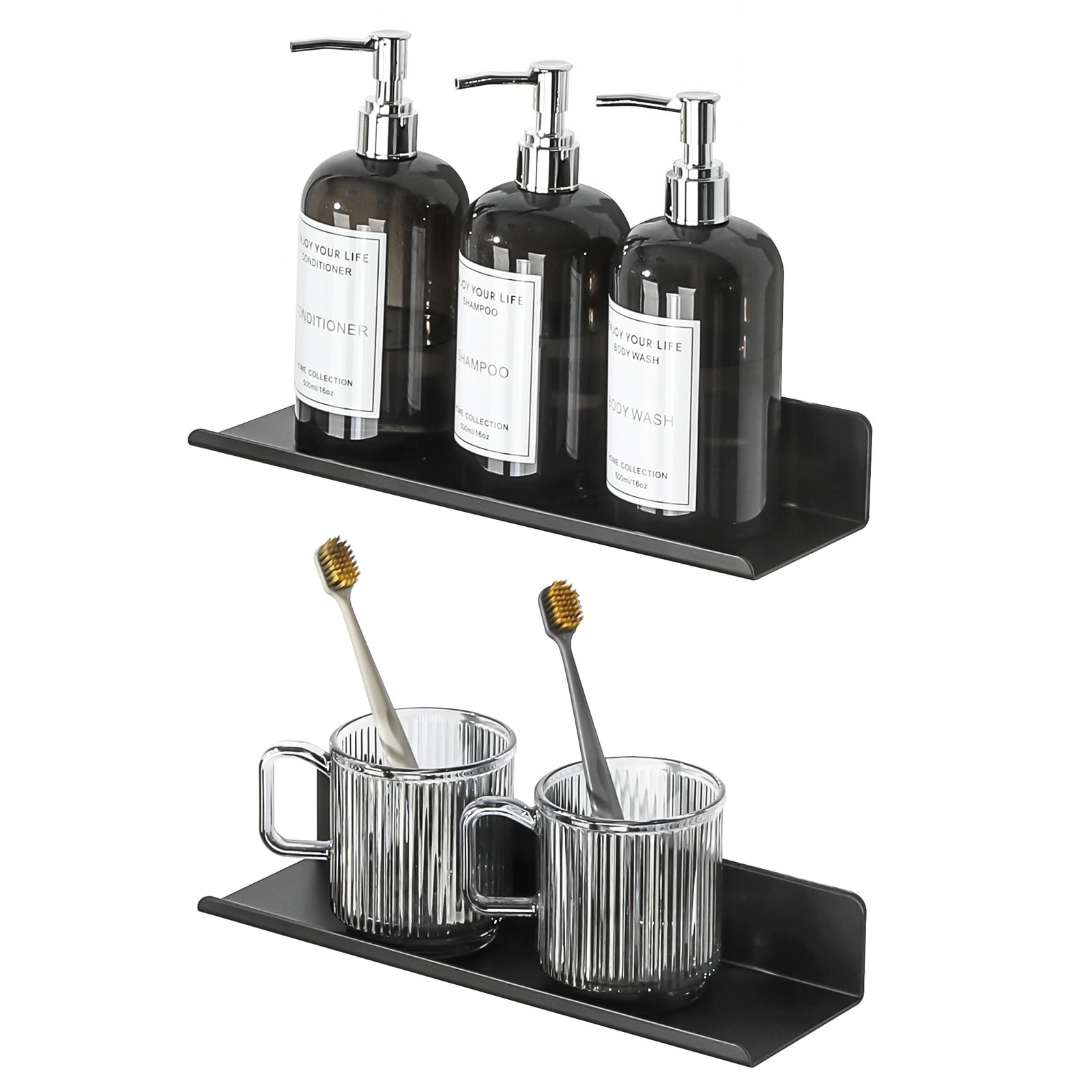 Black Floating Shelves for Wall Storage 12 Inch Adhesive Wall Shelves for Bed...