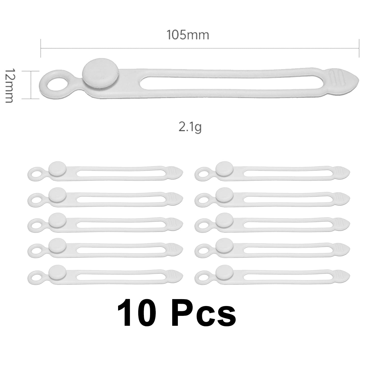 Silicone Cable Ties 10 Pcs White Reusable Cable Holder Elastic Cord Straps Fl...