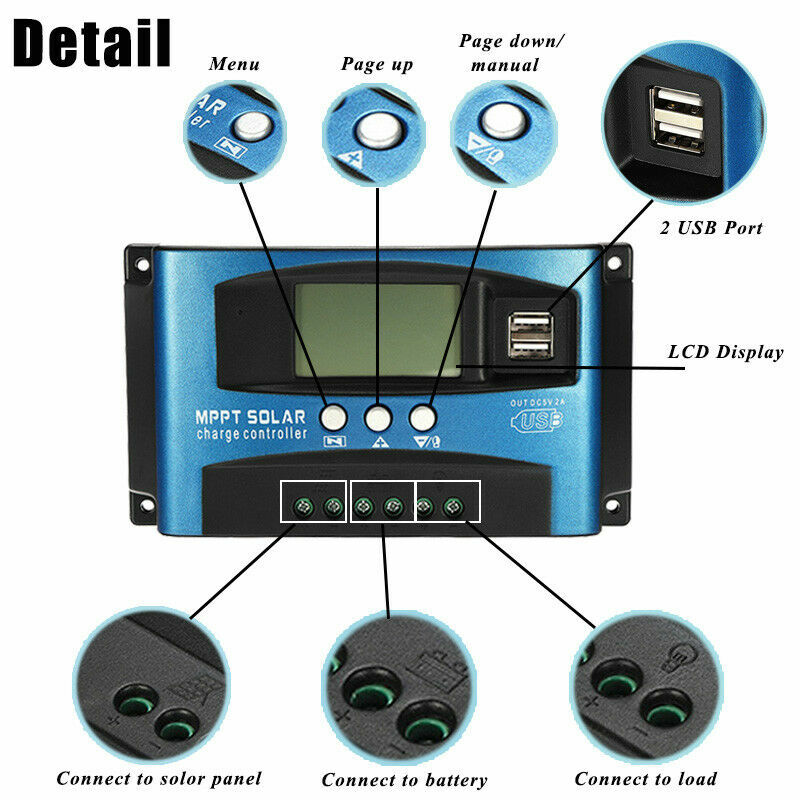 100A MPPT Solar Panel Regulator Charge Controller 12V/24V Auto Focus Tracking