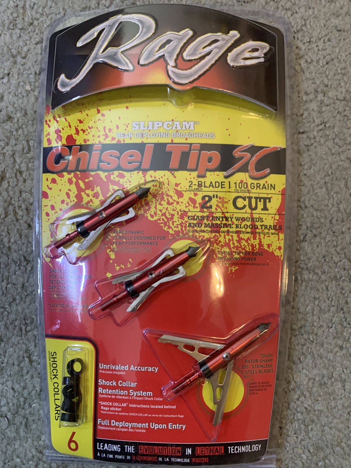 Rage Chisel Tip SC  2-blade 100 Grain 2" Cut Broadheads FREE SHIPPING