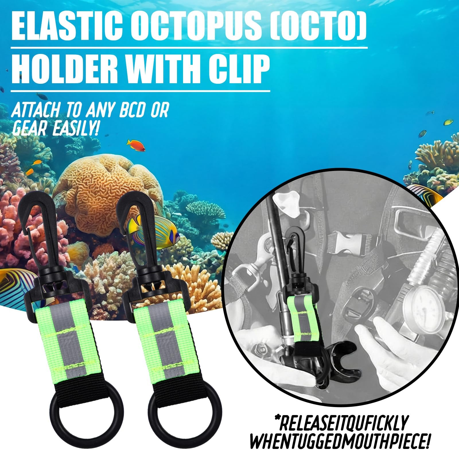 4 Pack Scuba Diving Regulator Octopus Holder Lanyards Reflective Webbing