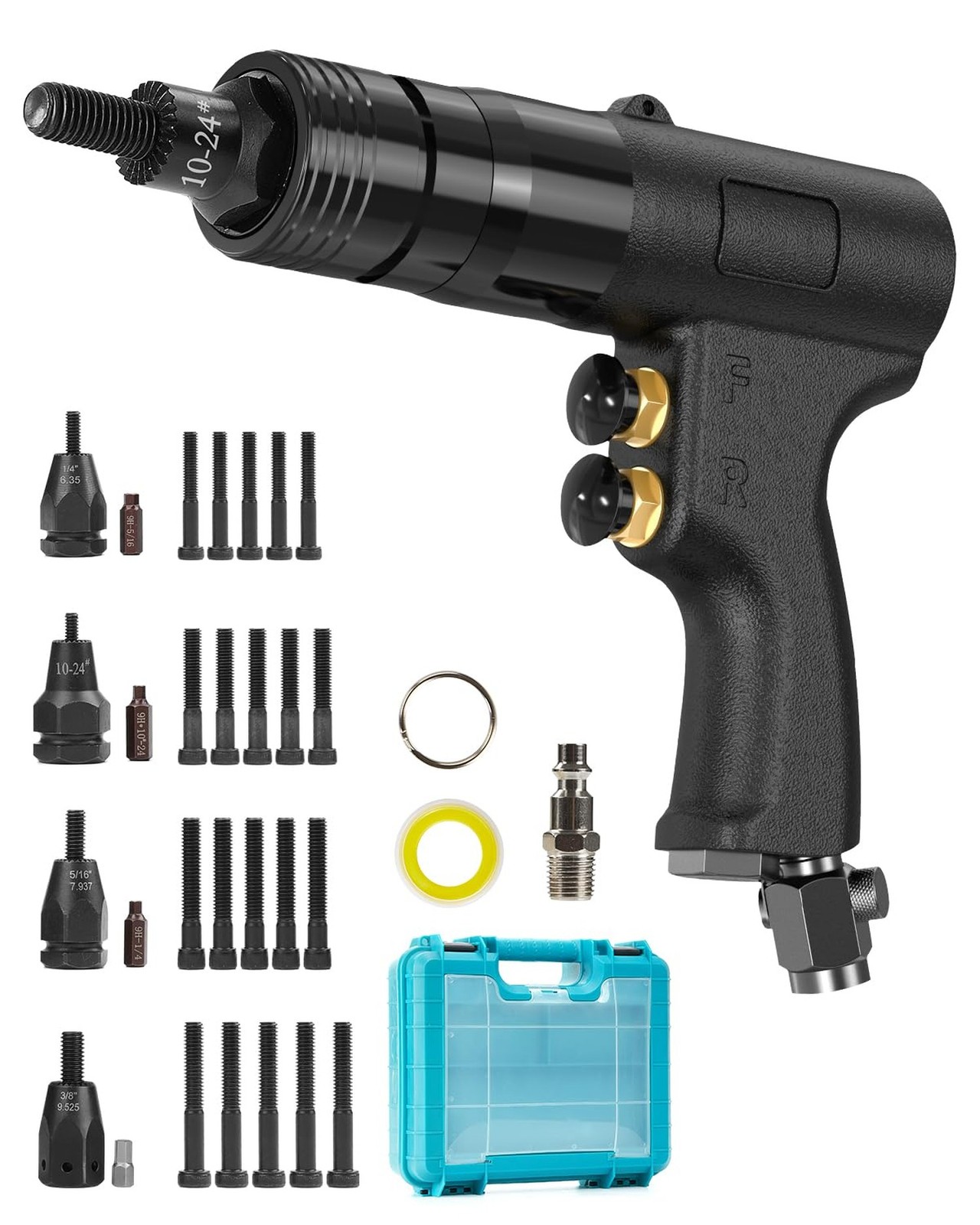 Pneumatic/Air Rivet Nut Gun with 4 size (10-24 & 1/4 & 5/16 & 3/8)， Air N