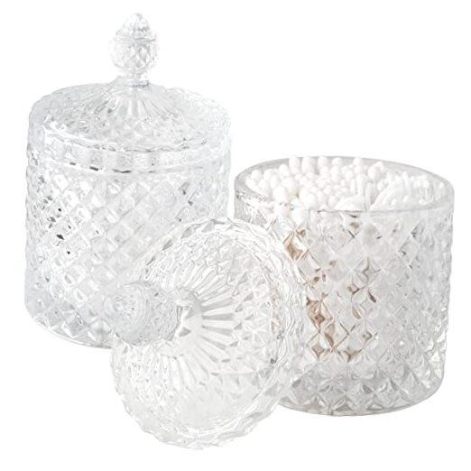2 Pack Qtip Holder Thick Glass Apothecary Jars with Lid for 10oz (2 pack) Clear