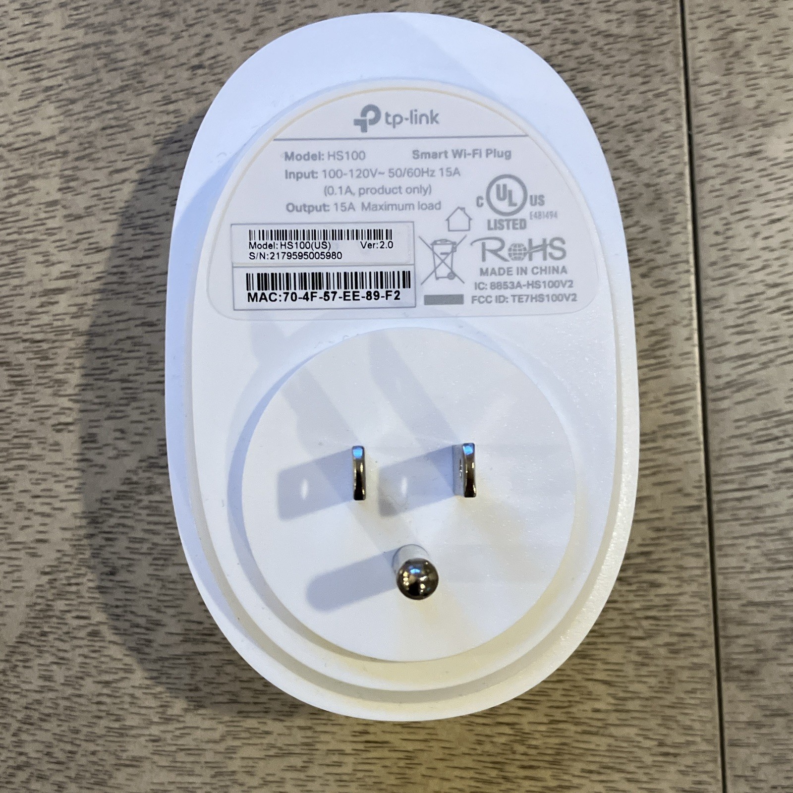 TP-LINK HS100 Wi-Fi Smart Plug-In Socket Controller US Plug White On/Off