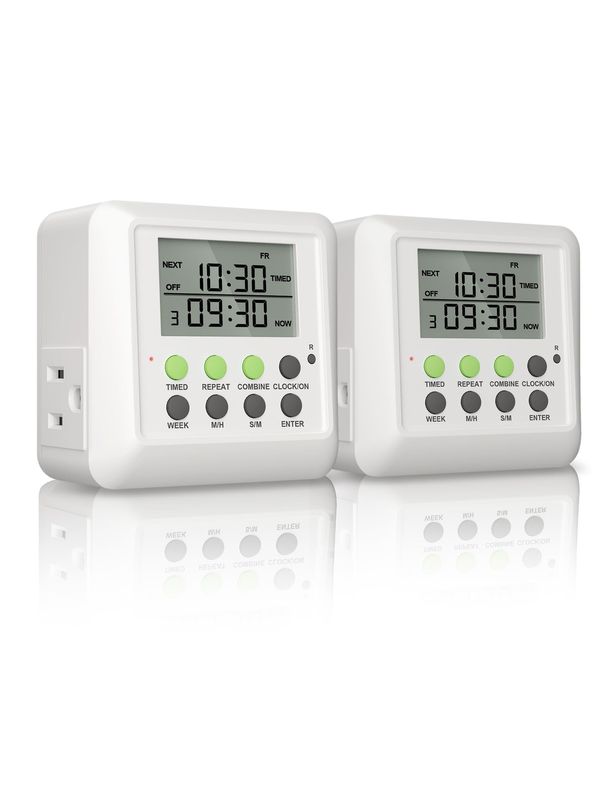 2 x 3-in-1 Dual Outlet Timer Plug with Interval Cycle for Indoor, 7 Day 24 Ho...