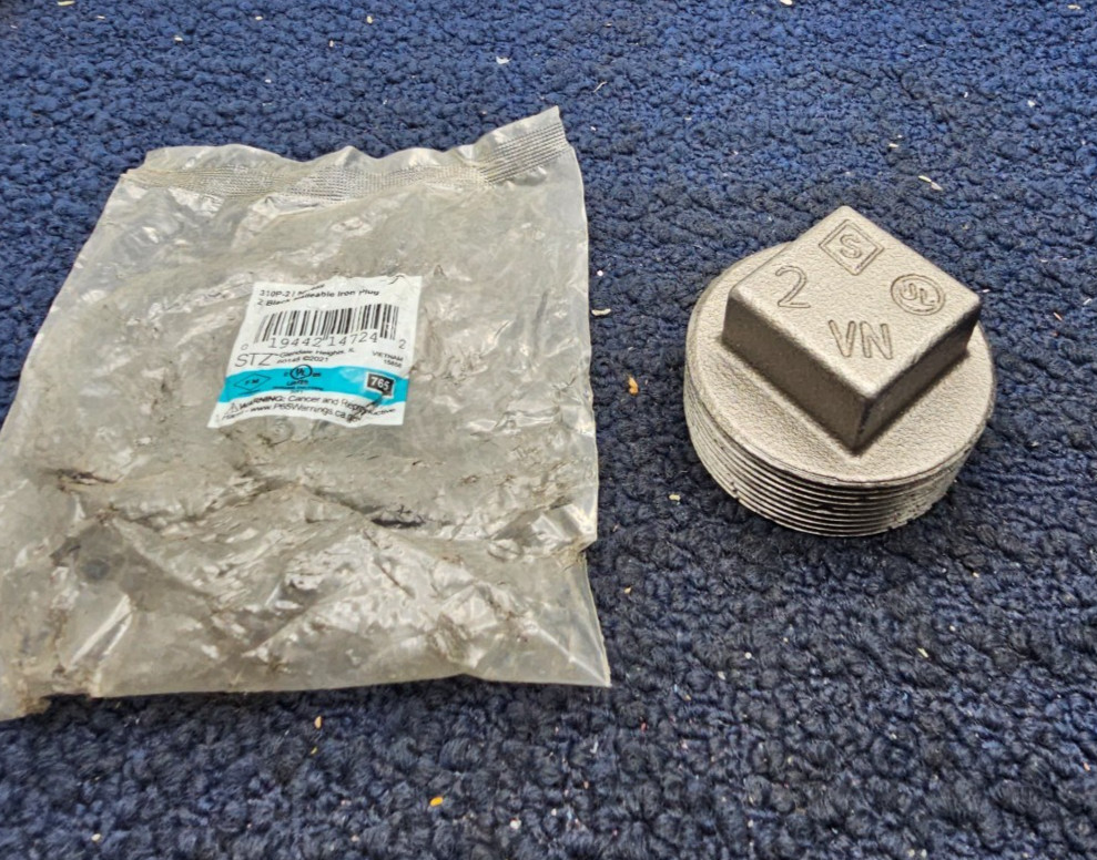 (QTY 4) STZ 310P-2 / 501459: Malleable Iron Square Head Plug Black 2"