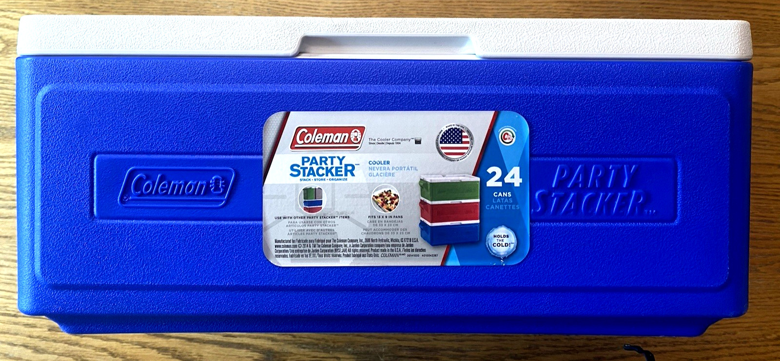 Coleman Party Stacker Model 6225 Cooler Fits 24 Cans Blue & White Made In USA