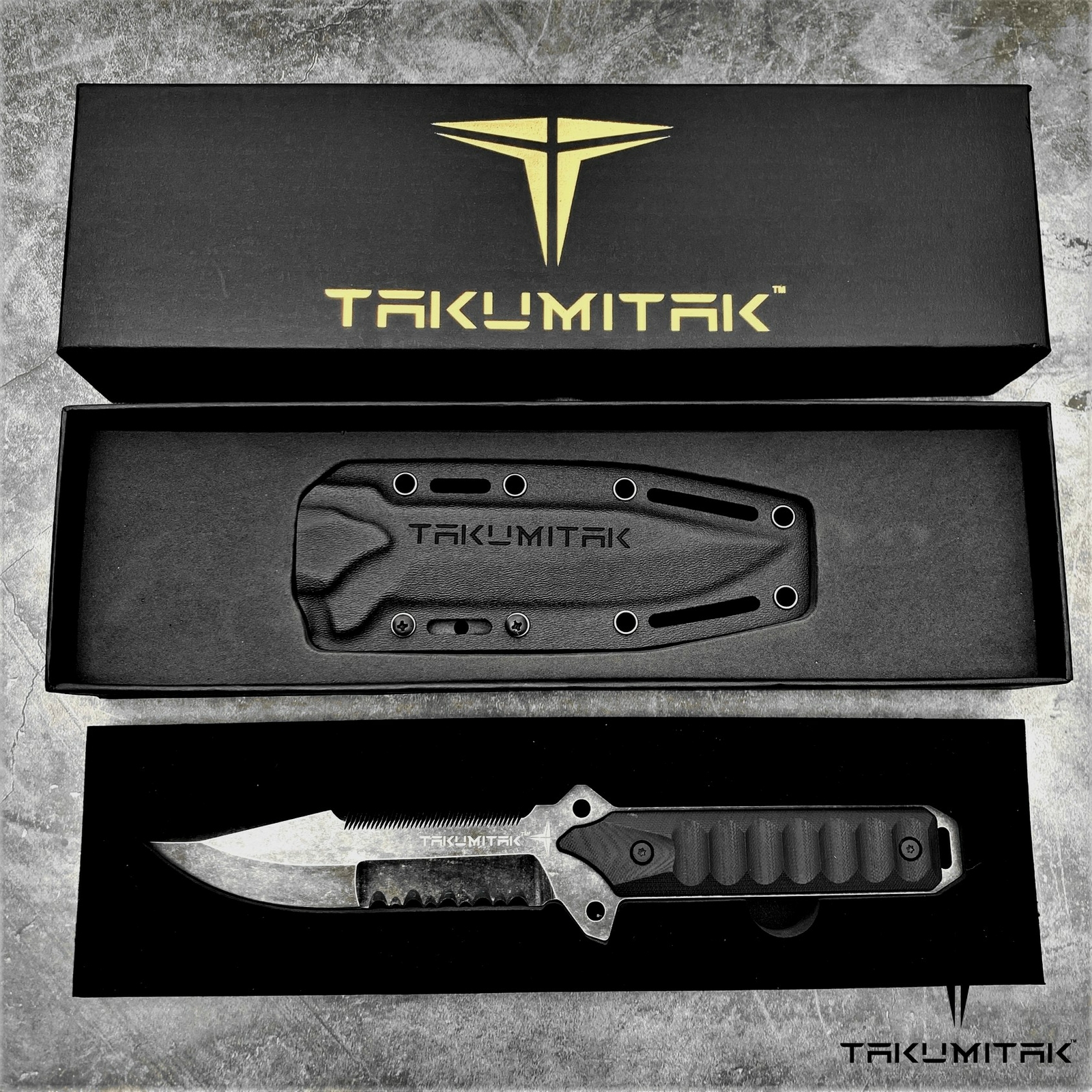 Takumitak 11" G10 Tactical Knife D2 Blade Molle Kydex Sheath Fixed Blade Knife