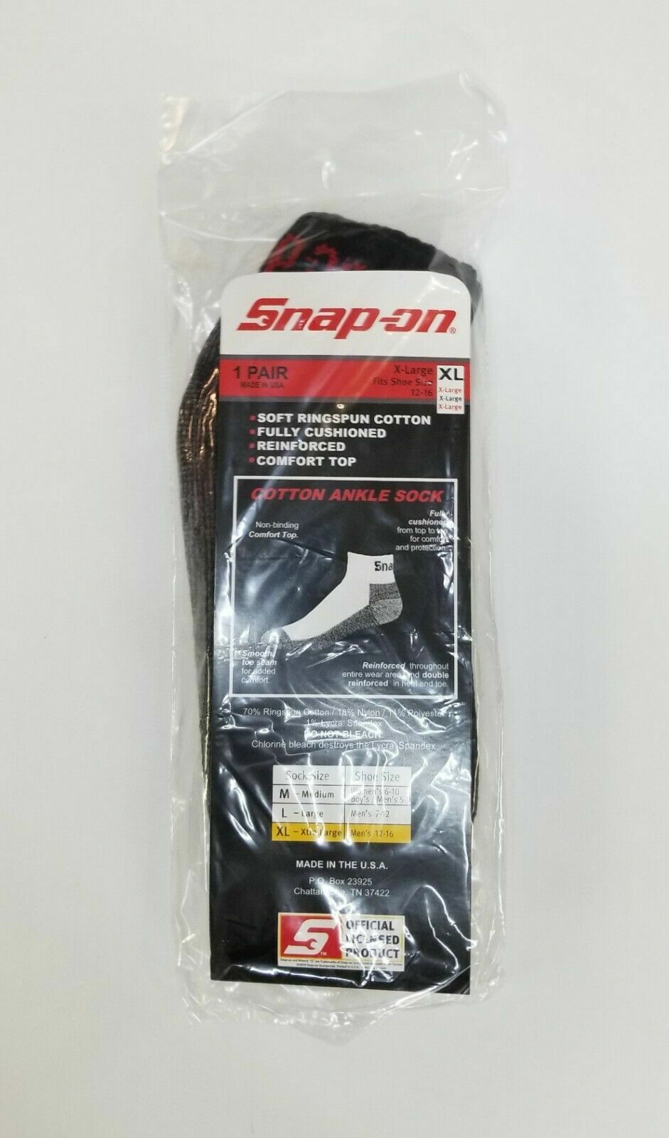 12 Pairs Mens Black Snap On Tools Ankle Socks XL FREE Shipping MADE IN USA New!