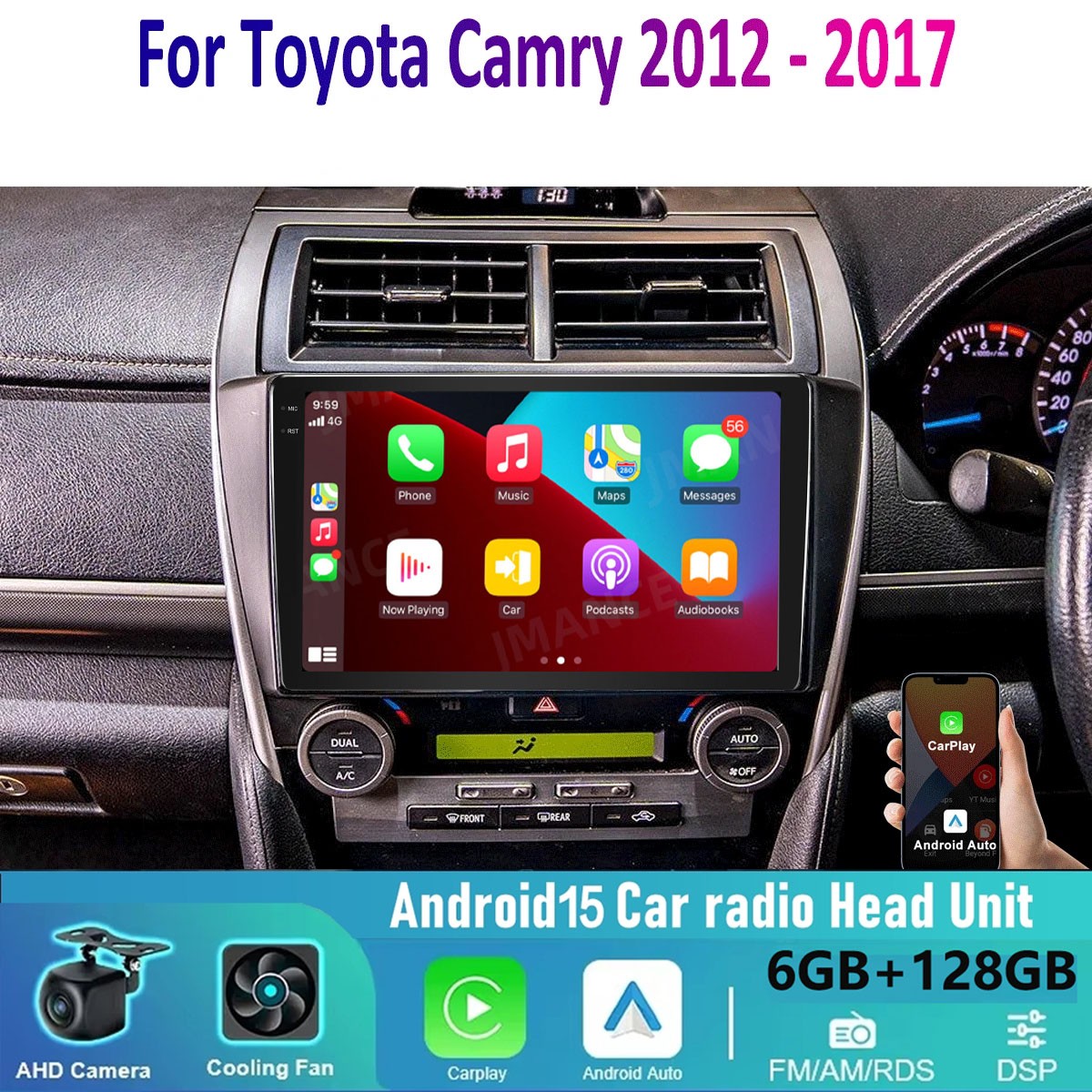 6+128GB Wireless CarPlay Android Auto Car Radio For Toyota Camry 2012-2017 GPS