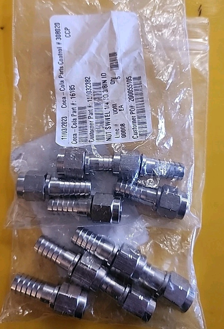 NEW Stainless 1/4" Flare X 3/8" BARB SWIVEL Fittings Lot of 10, Coke 16185