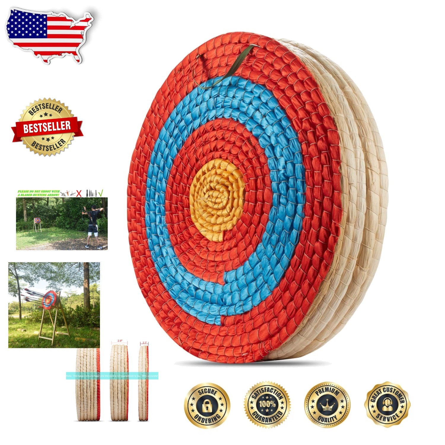 Handmade Straw Archery Target 20" Round, Eco-Friendly Recurve Longbow Bow