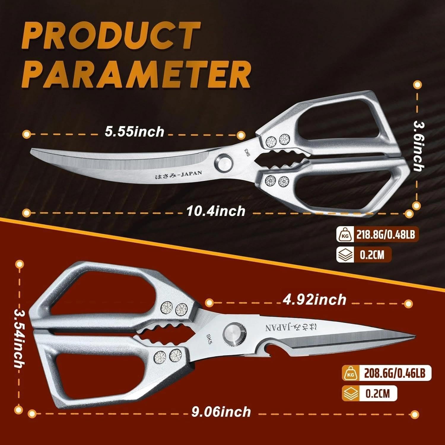 Kitchen Scissors Set Silver - Stainless Steel Kitchen Shear, Sharp Meat Sciss...