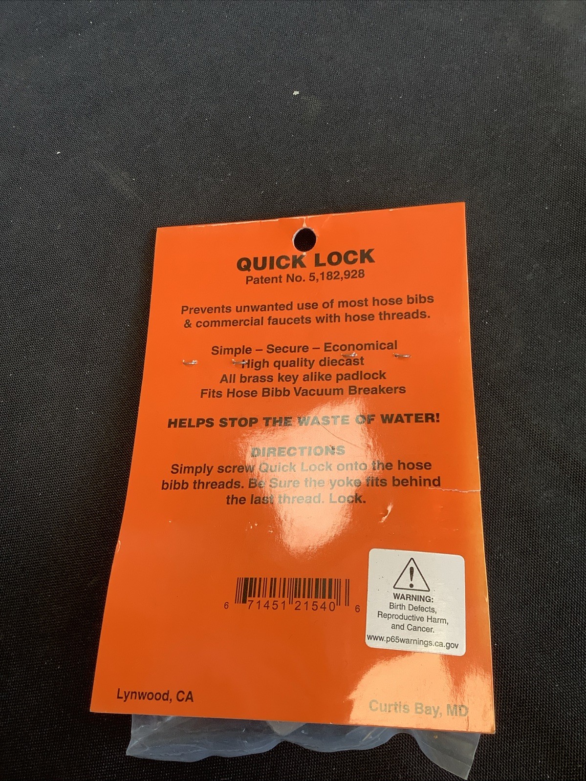 Pasco Hose Key Lock. 21540 @66