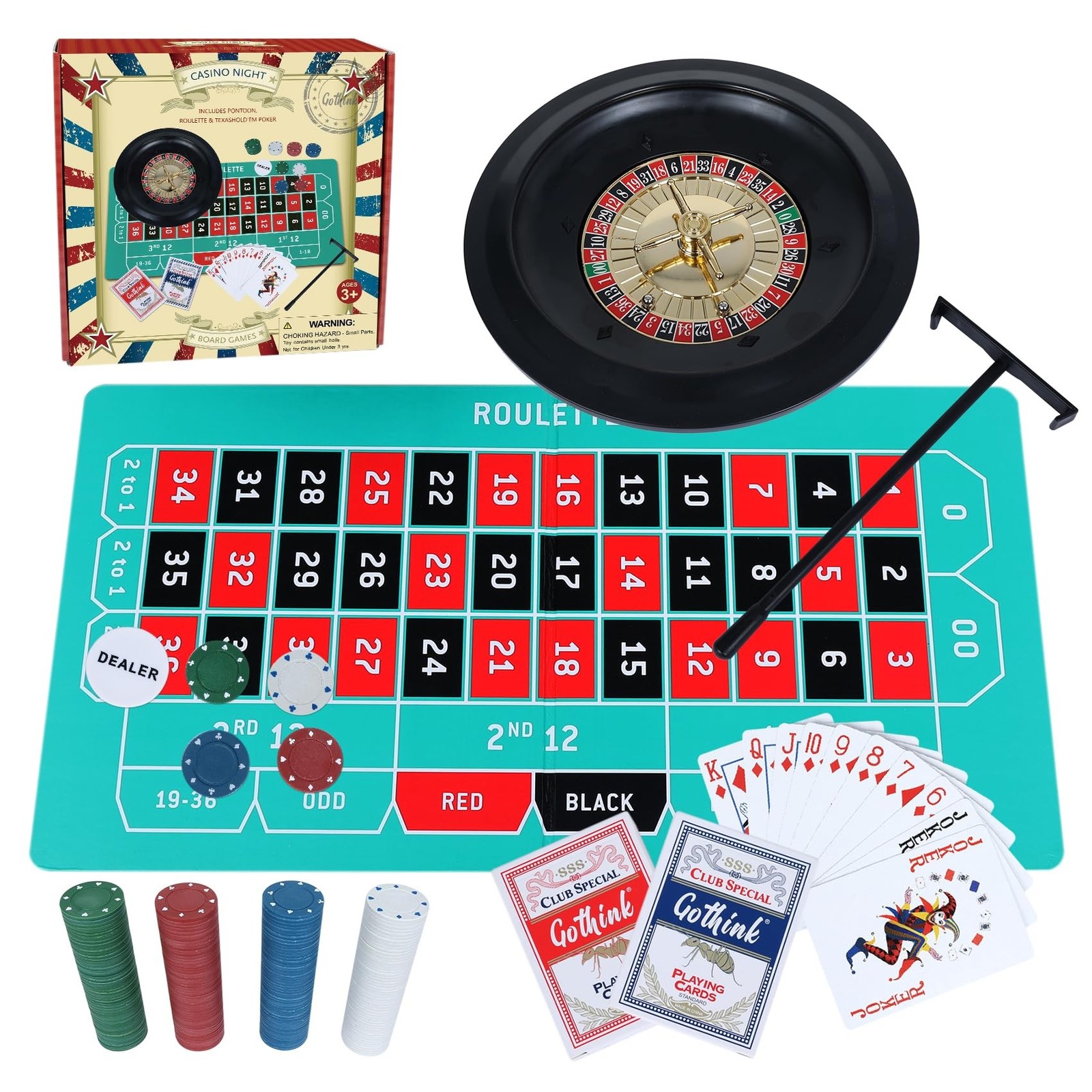 GOTHINK Roulette Wheel Game Set, Includes 10-inch Gambling Wheel, 200 Chips, ...