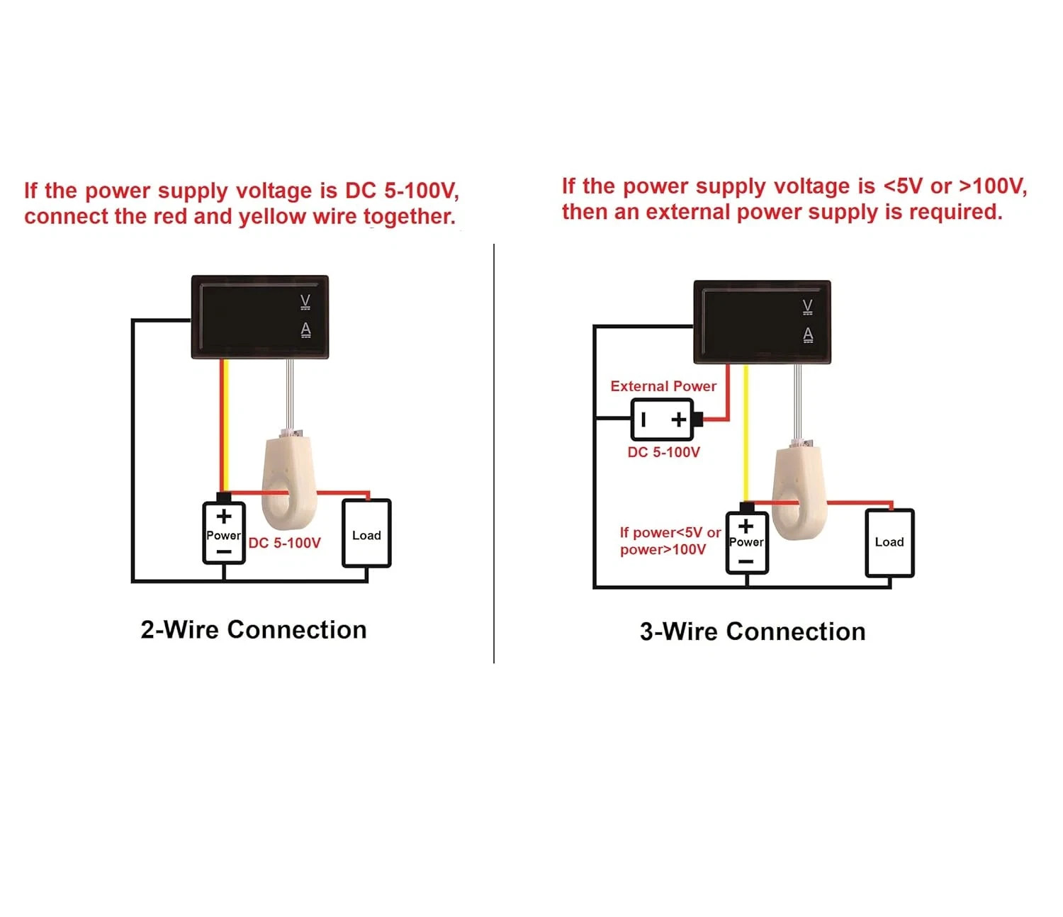 Volt Amp Meter, DC 5-100V 100A Dual Display Current Voltage Meter, Digital Mini
