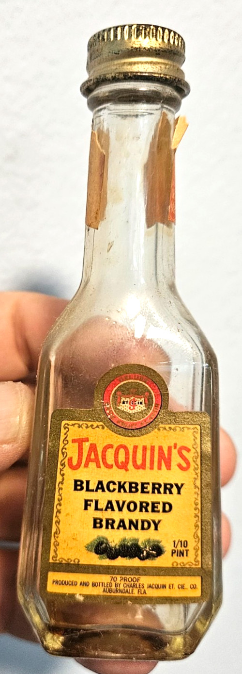 Jacquins Blackberry Flavored Brandy 1/10th pint Empty Glass Bottle