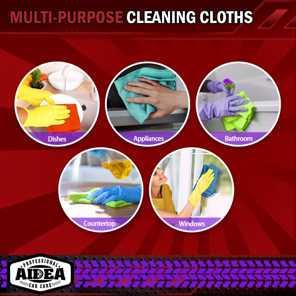 AIDEA Microfiber Cleaning Cloth 20PK, Yellow Blue Green