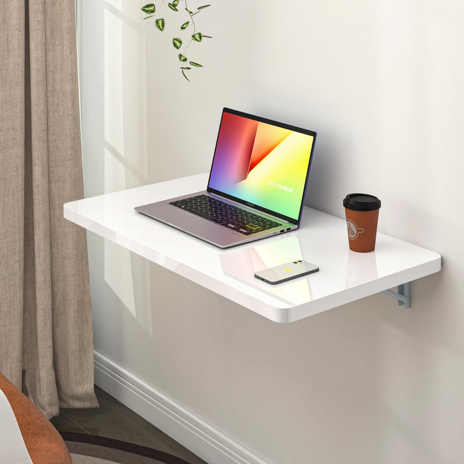 White Wall Mounted High Gloss Folding Table 23.6" L x 15.7" W, Laundry Foldin...