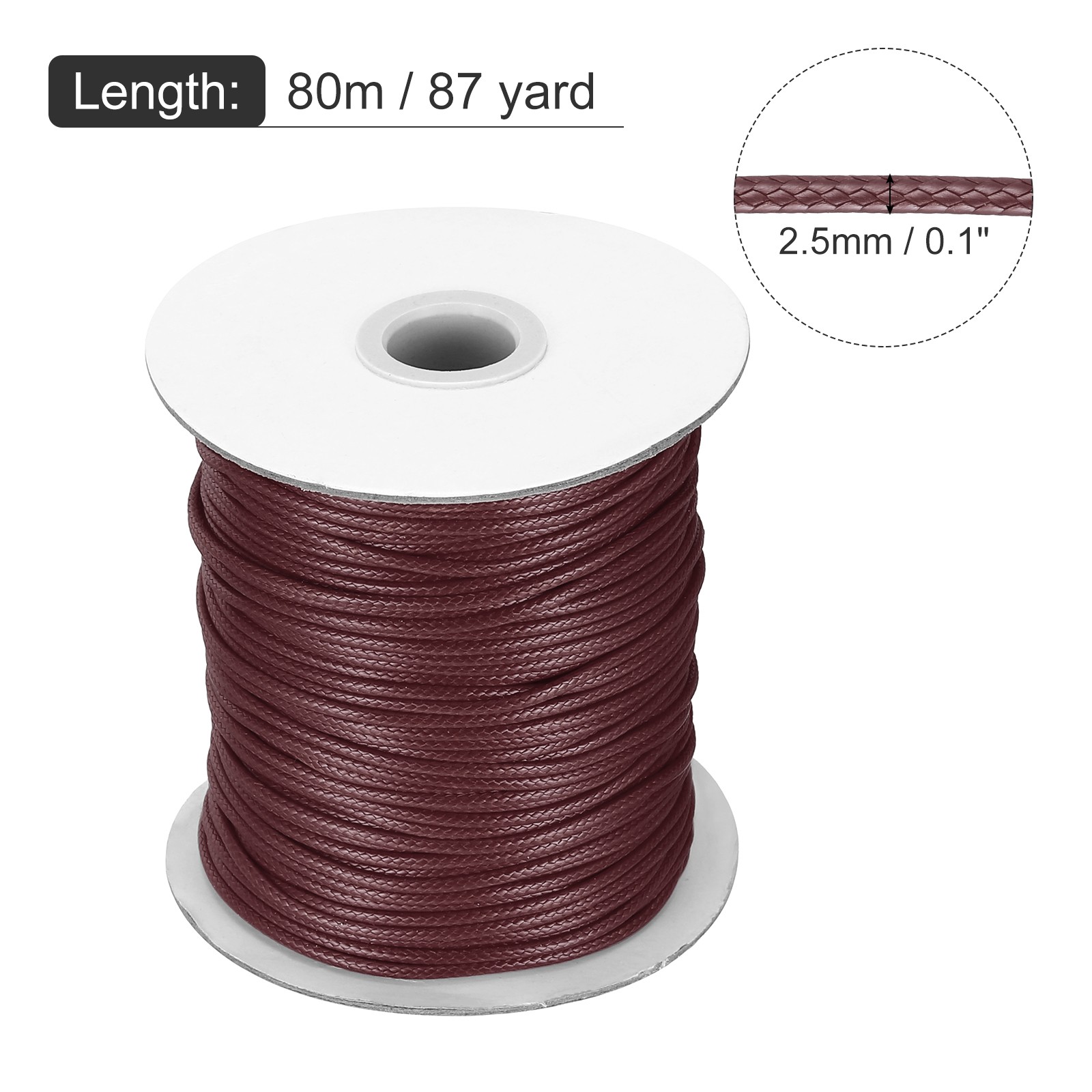 Waxed Cord 2.5mm Waxed Thread 87 Yard Wax String Leather Cord (Dark Red)