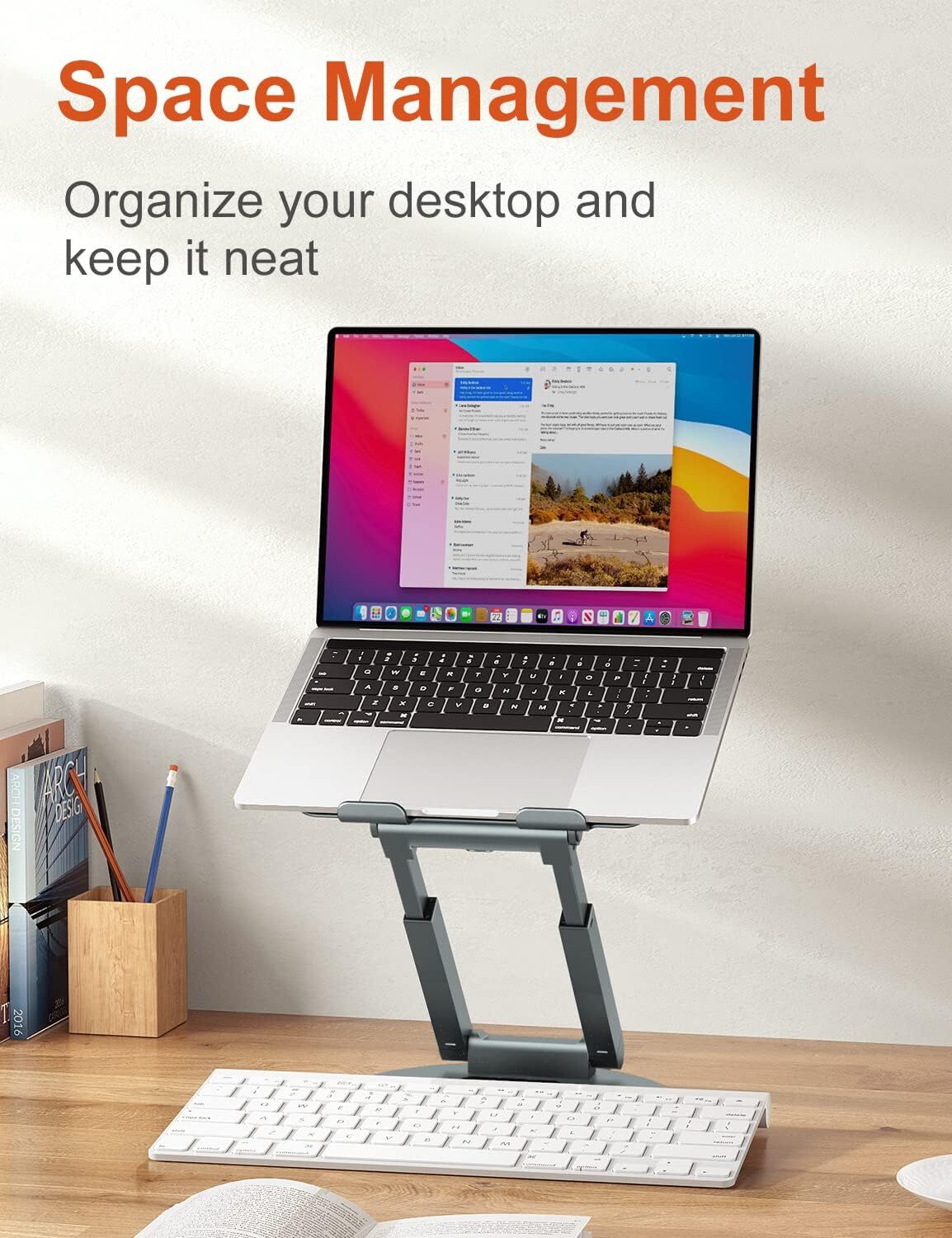 Desktop Retractable Laptop Stand with 360° Swivel Base - Gray
