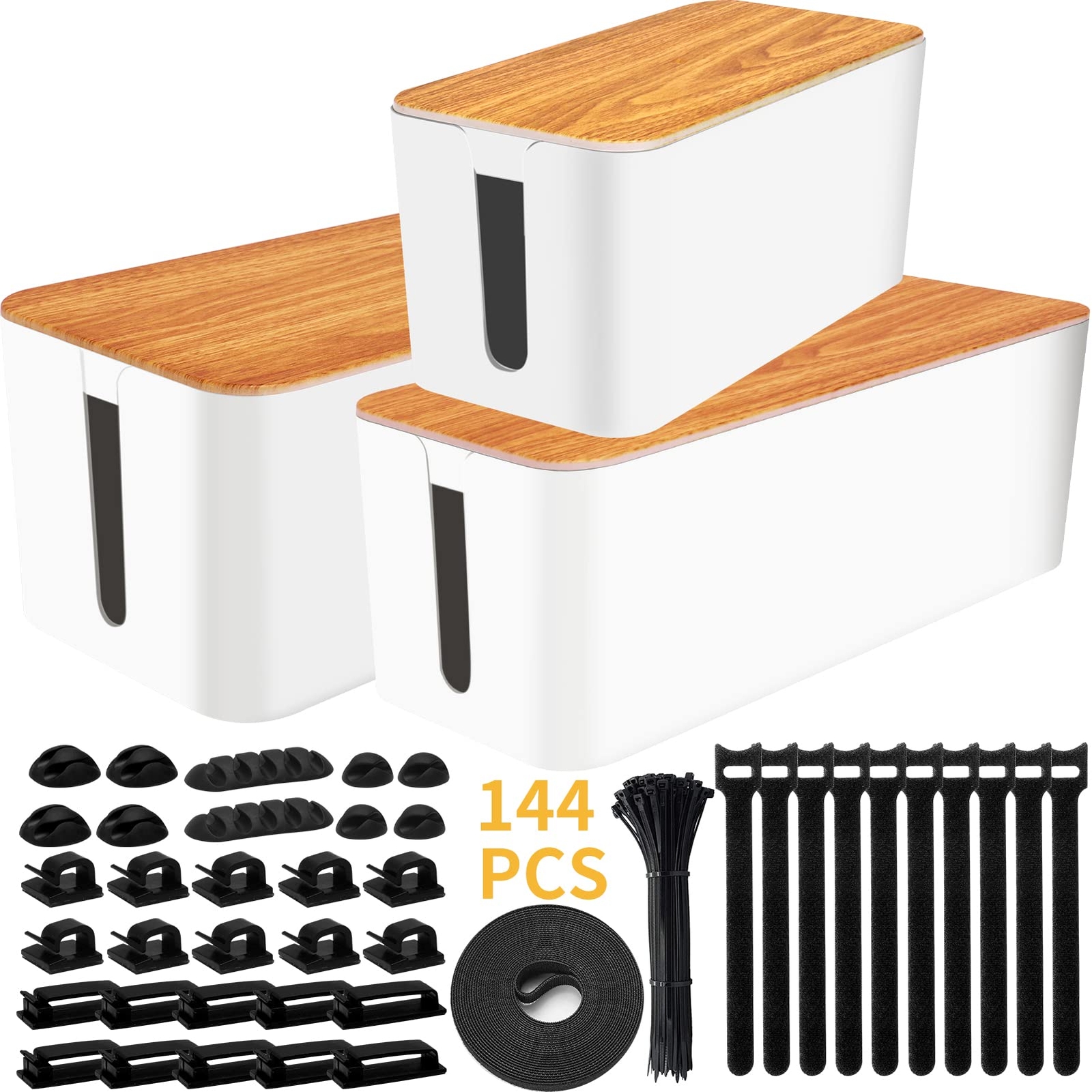 Cable Management Box 3 Pack with 141PCS Cable Management Kit for Power Strip ...