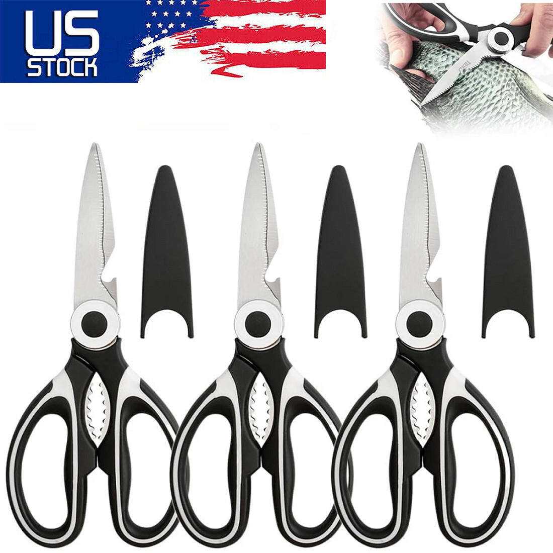 2× Heavy Duty Kitchen Shears Stainless Steel Kitchen Scissors Ultra Sharp Multi