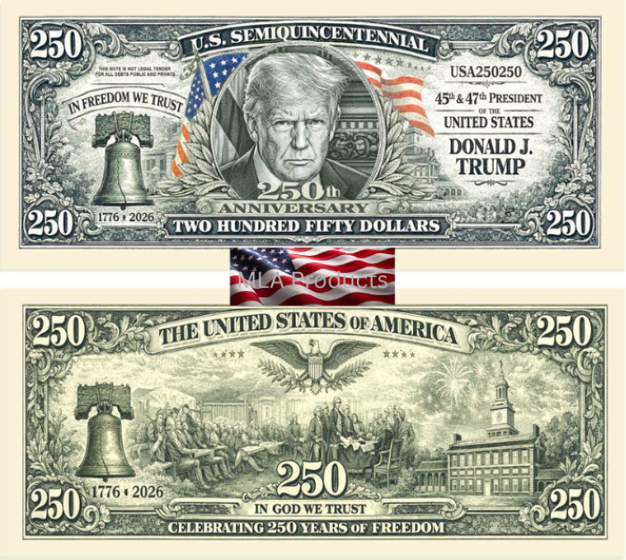 25 Pack Donald Trump USA 250th Anniversary Dollar Bill Collectible Freedom Money