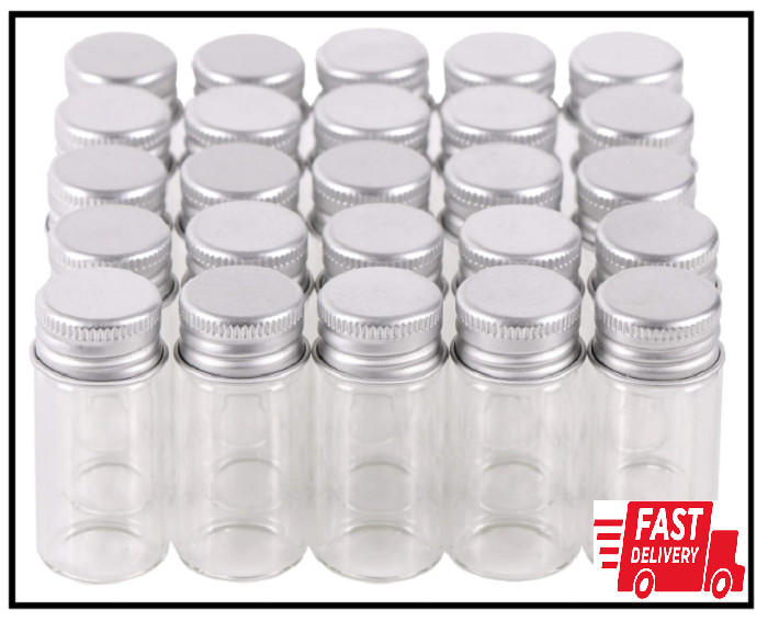 100 10Ml Vials Small Mini Tiny Glass Bottles Clear Empty Jars with Aluminum Top