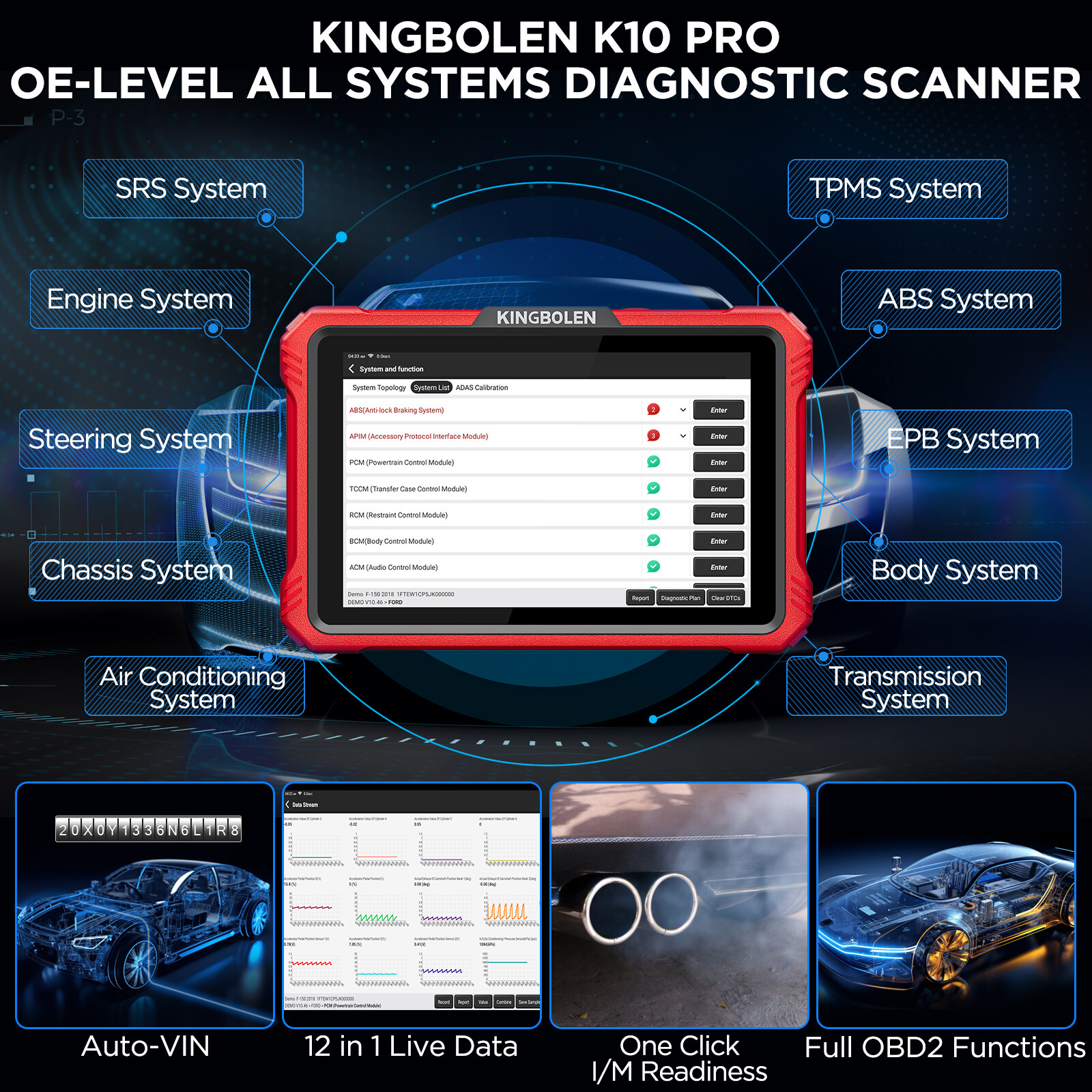 2026 KINGBOLEN K10 PRO OBD2 Bidirectional Scanner Full System Diagnostic Coding