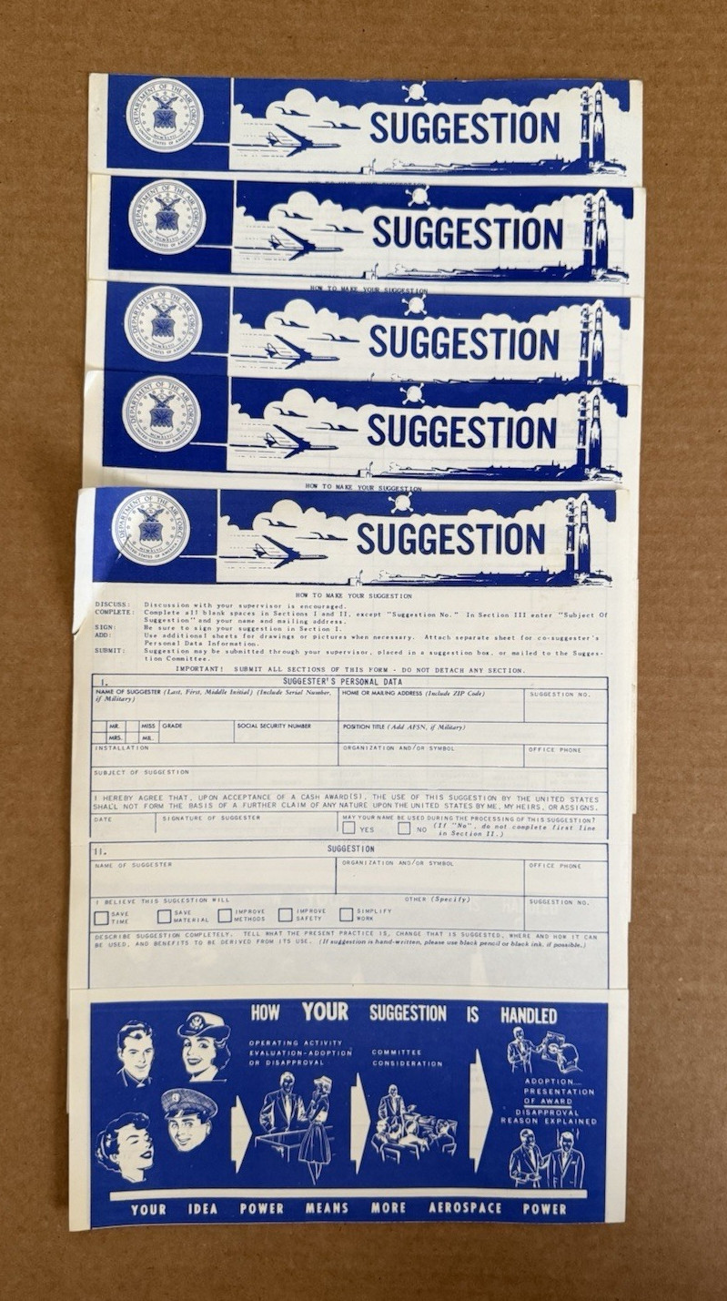 USAF Suggestion Forms 5 Pieces No Writing